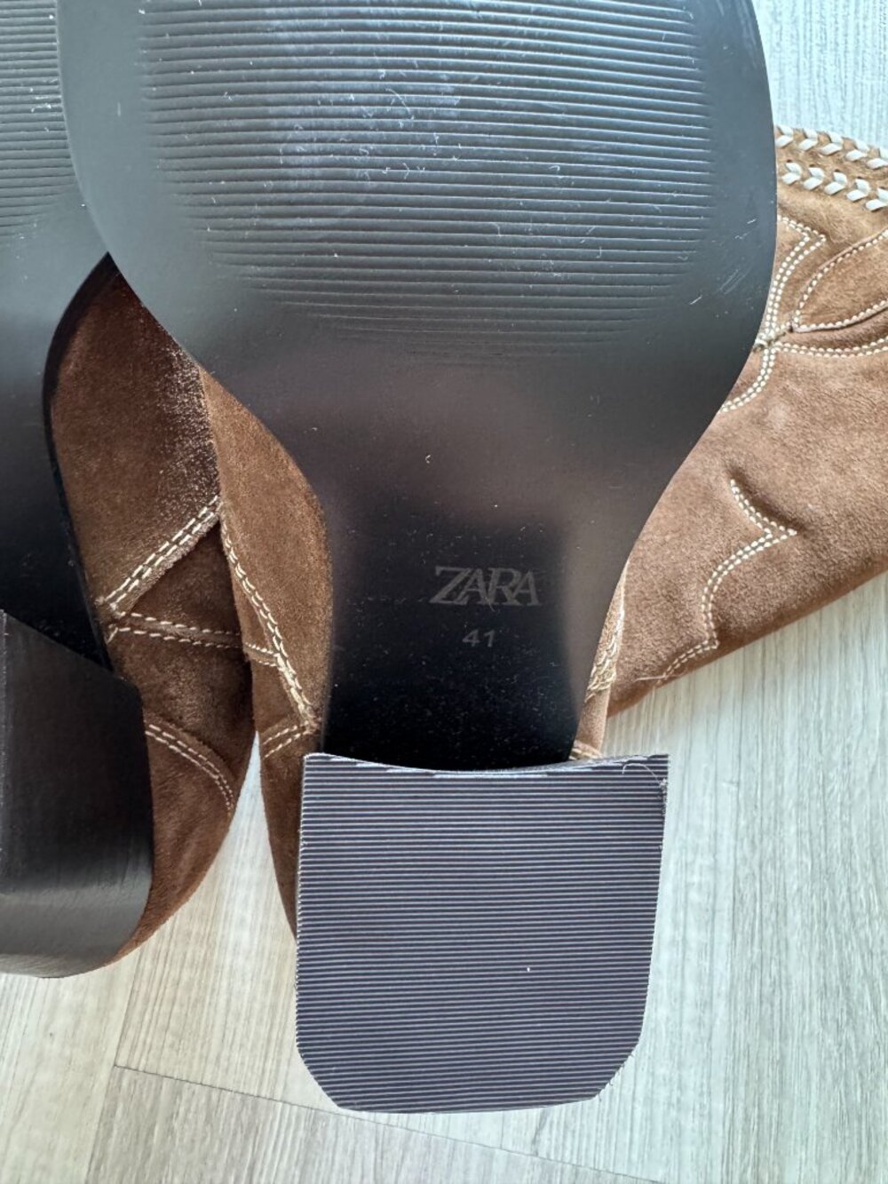 ZARA Suede Embroidered Cowboy Boots | Heart Cutout | Whipstitch | Brown | NWT | - Picture 15 of 16